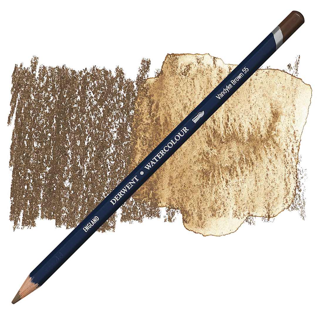 Open in modal - Derwent Watercolor Pencil - Vandyke Brown pencil and swatch