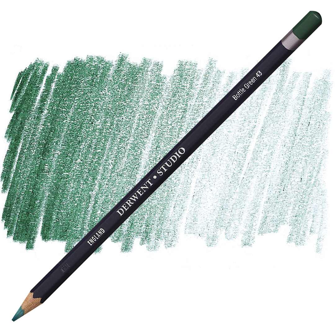 Open in modal - Derwent Studio Colored Pencil - Bottle Green pencil and swatch