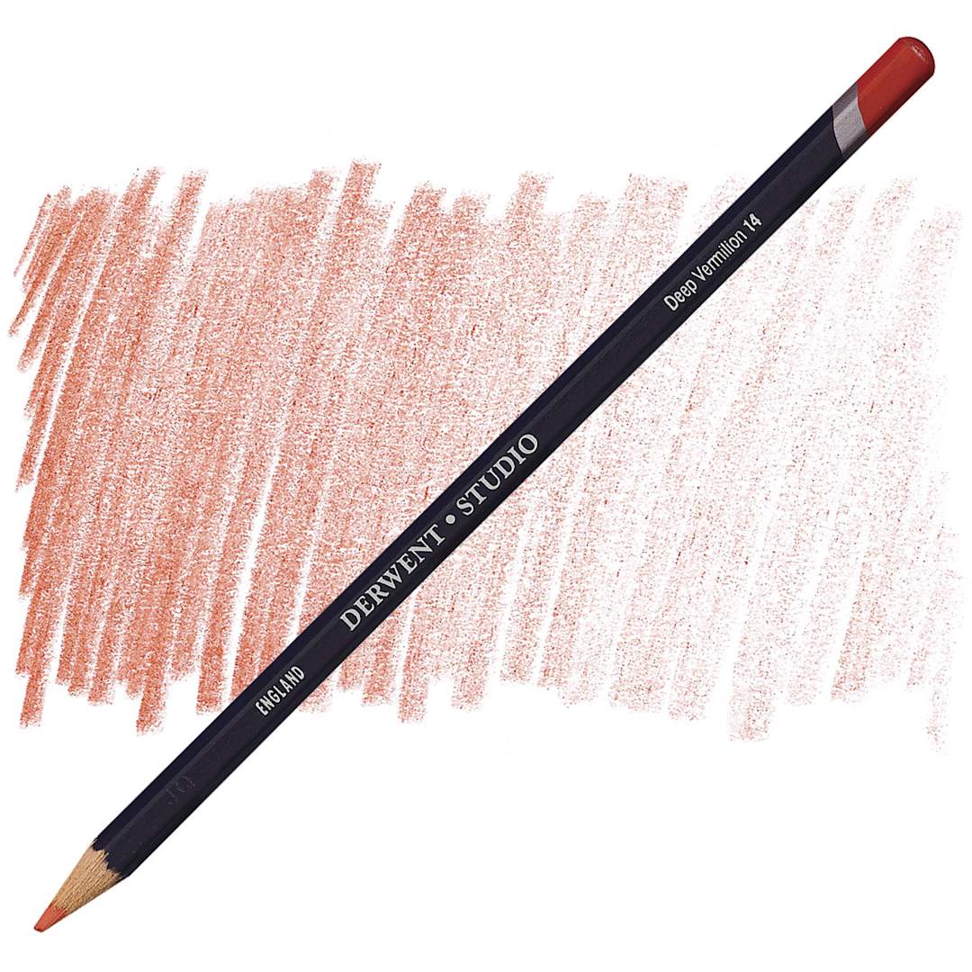 Open in modal - Derwent Studio Colored Pencil - Deep Vermilion pencil and swatch
