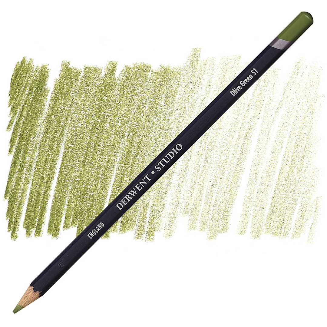 Open in modal - Derwent Studio Colored Pencil - Olive Green pencil and swatch