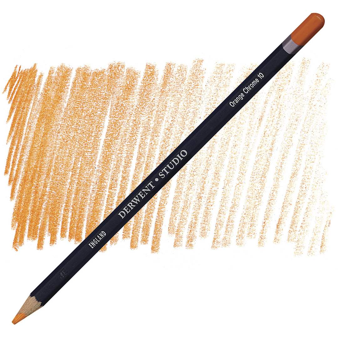 Open in modal - Derwent Studio Colored Pencil - Orange Chrome pencil and swatch