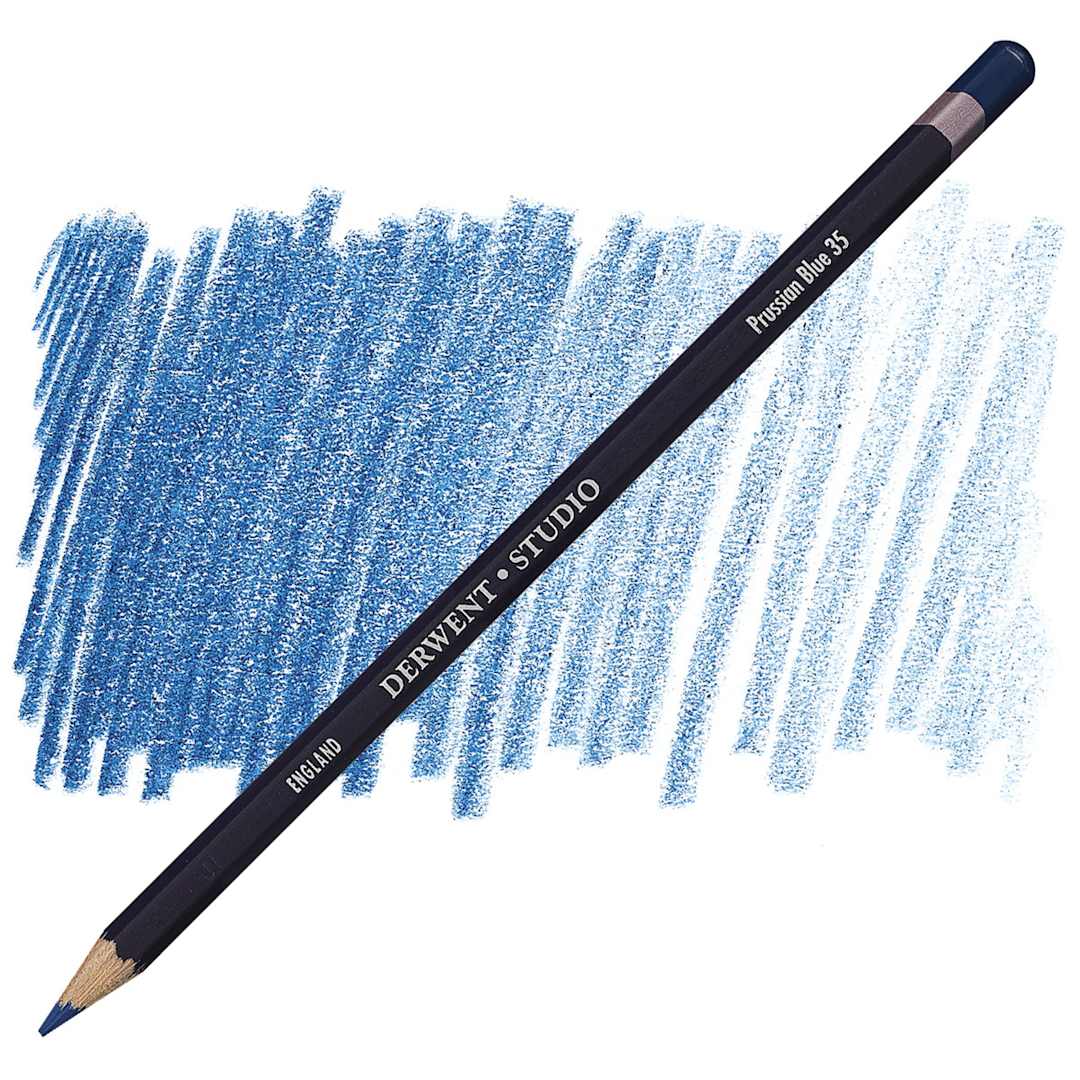 Open in modal - Derwent Studio Colored Pencil - Prussian Blue pencil and swatch