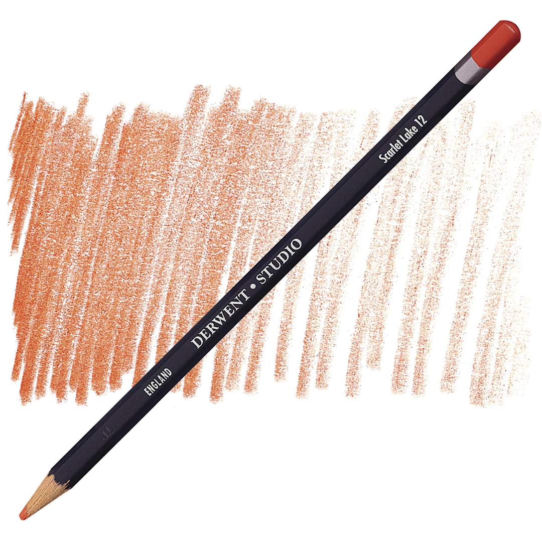 Open in modal - Derwent Studio Colored Pencil - Scarlet Lake pencil and swatch