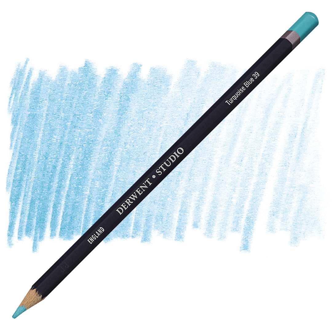 Open in modal - Derwent Studio Colored Pencil - Turquoise Blue pencil and swatch