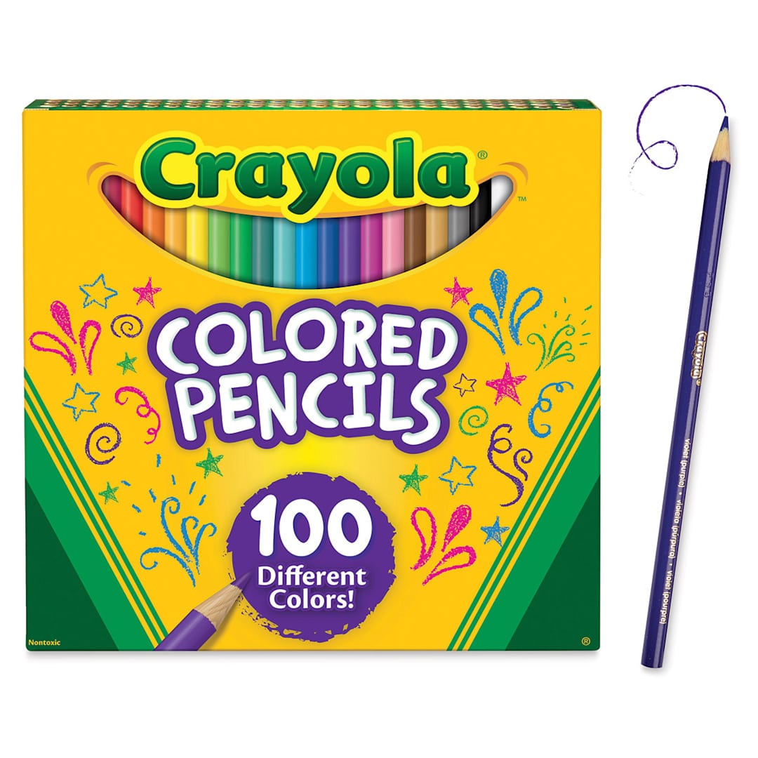 Open in modal - Crayola Colored Pencils - Assorted Colors, Set of 100 (front of package with one pencil)
