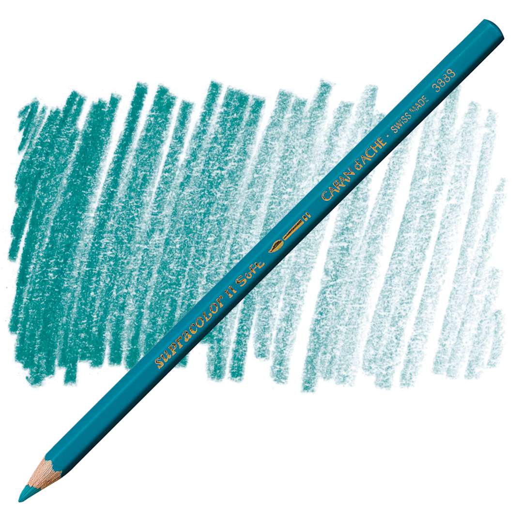 Open in modal - Caran d'Ache Supracolor Soft Aquarelle Pencil - Azurite Blue pencil and swatch