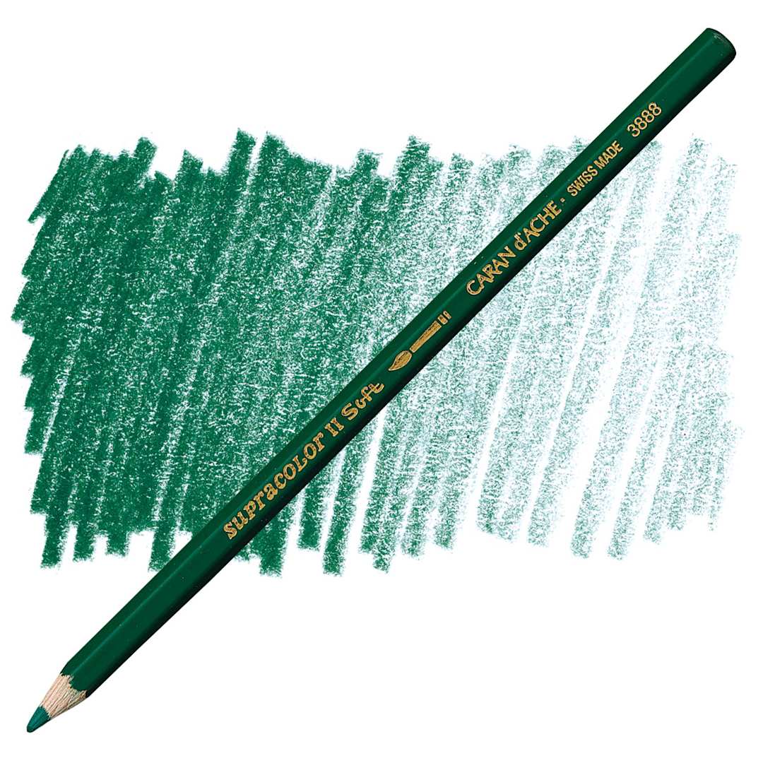 Open in modal - Caran d'Ache Supracolor Soft Aquarelle Pencil - Dark Green pencil and swatch