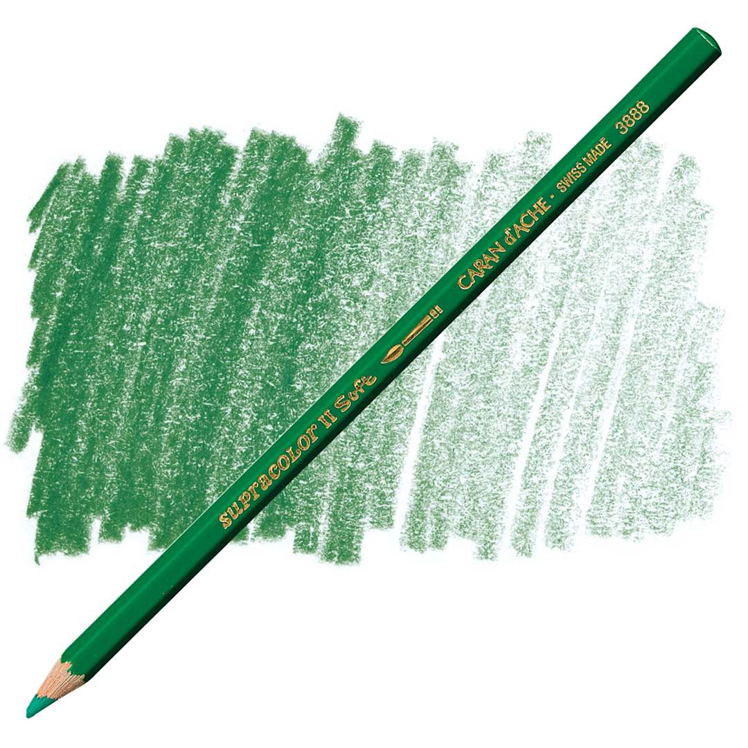 Open in modal - Caran d'Ache Supracolor Soft Aquarelle Pencil - Emerald Green pencil and swatch