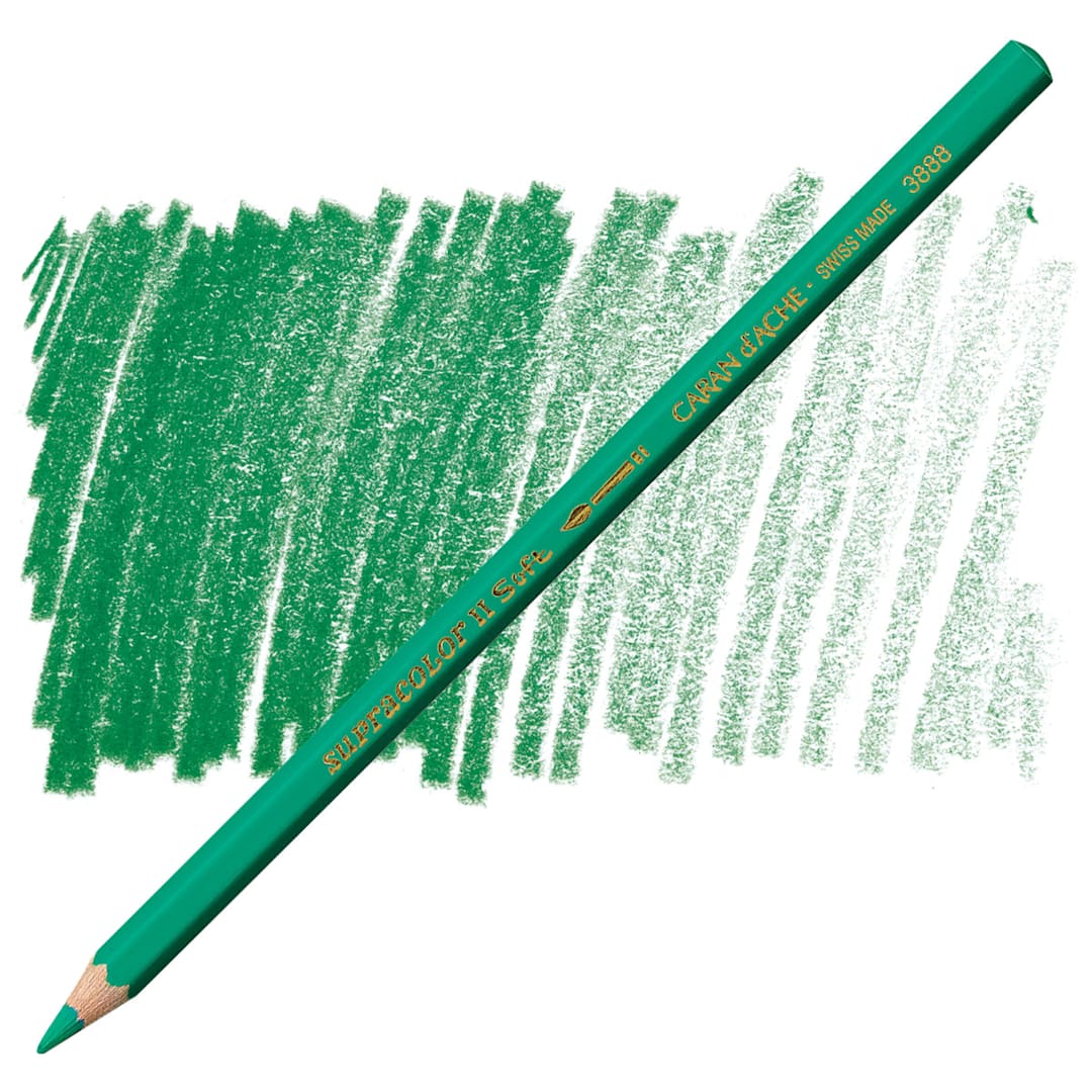 Open in modal - Caran d'Ache Supracolor Soft Aquarelle Pencil - Empire Green pencil and swatch
