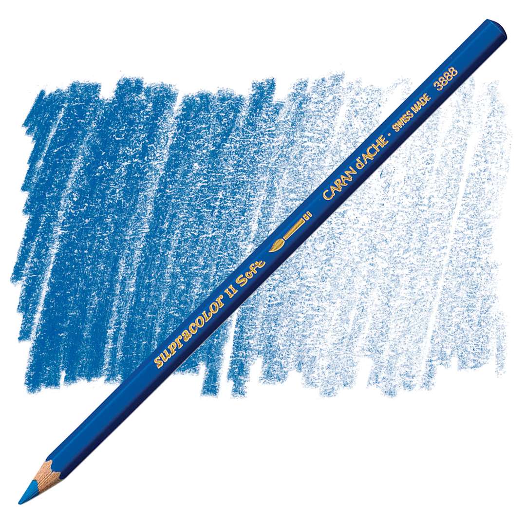 Open in modal - Caran d'Ache Supracolor Soft Aquarelle Pencil - Gentian Blue pencil and swatch