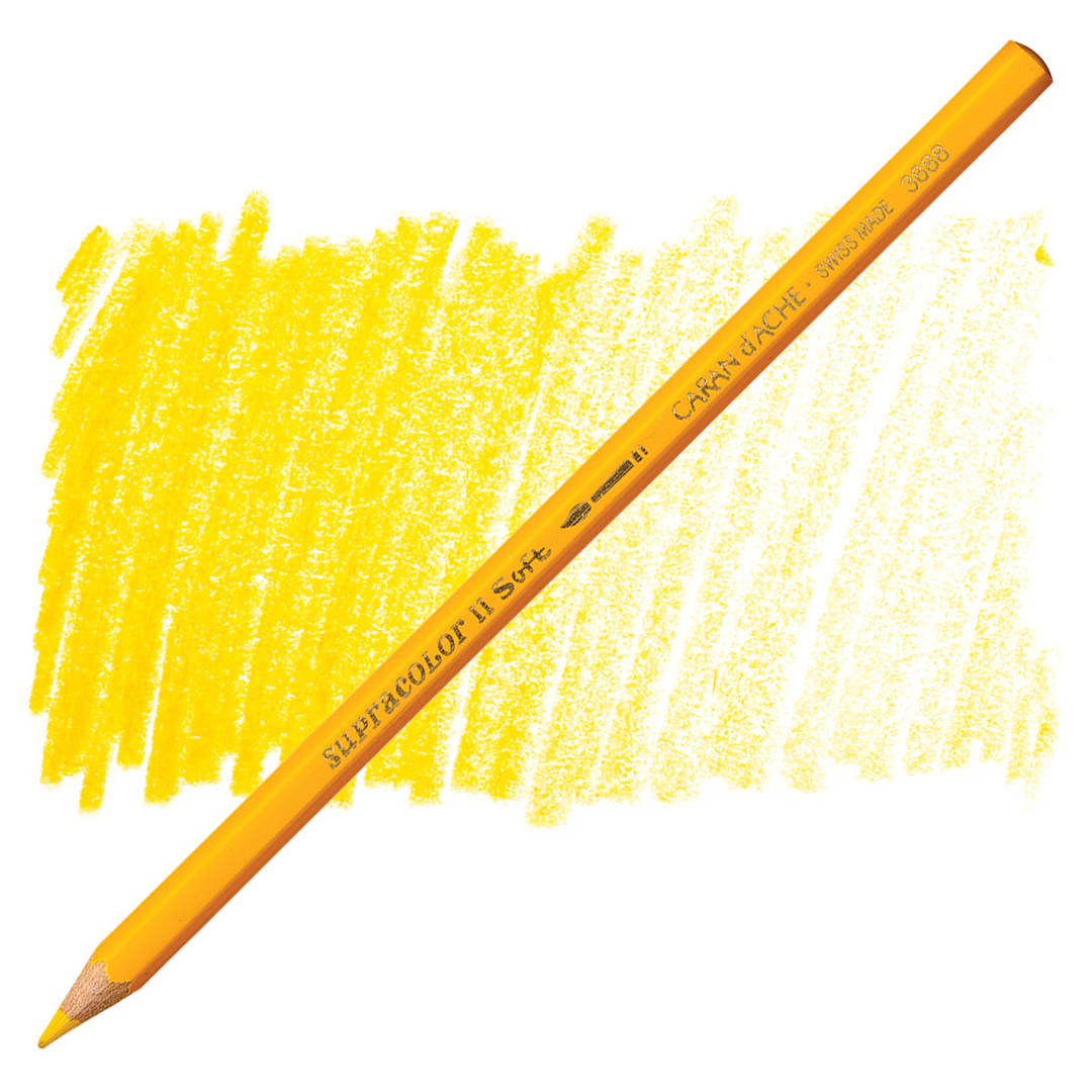 Open in modal - Caran d'Ache Supracolor Soft Aquarelle Pencil - Golden Yellow pencil and swatch
