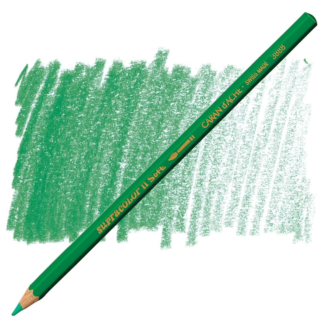 Open in modal - Caran d'Ache Supracolor Soft Aquarelle Pencil - Grass Green pencil and swatch