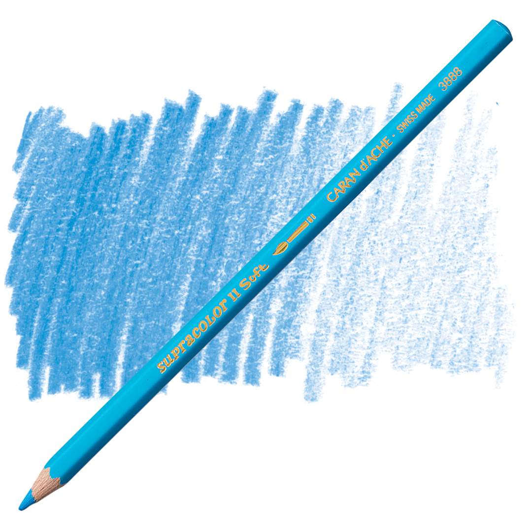 Open in modal - Caran d'Ache Supracolor Soft Aquarelle Pencil - Light Blue pencil and swatch