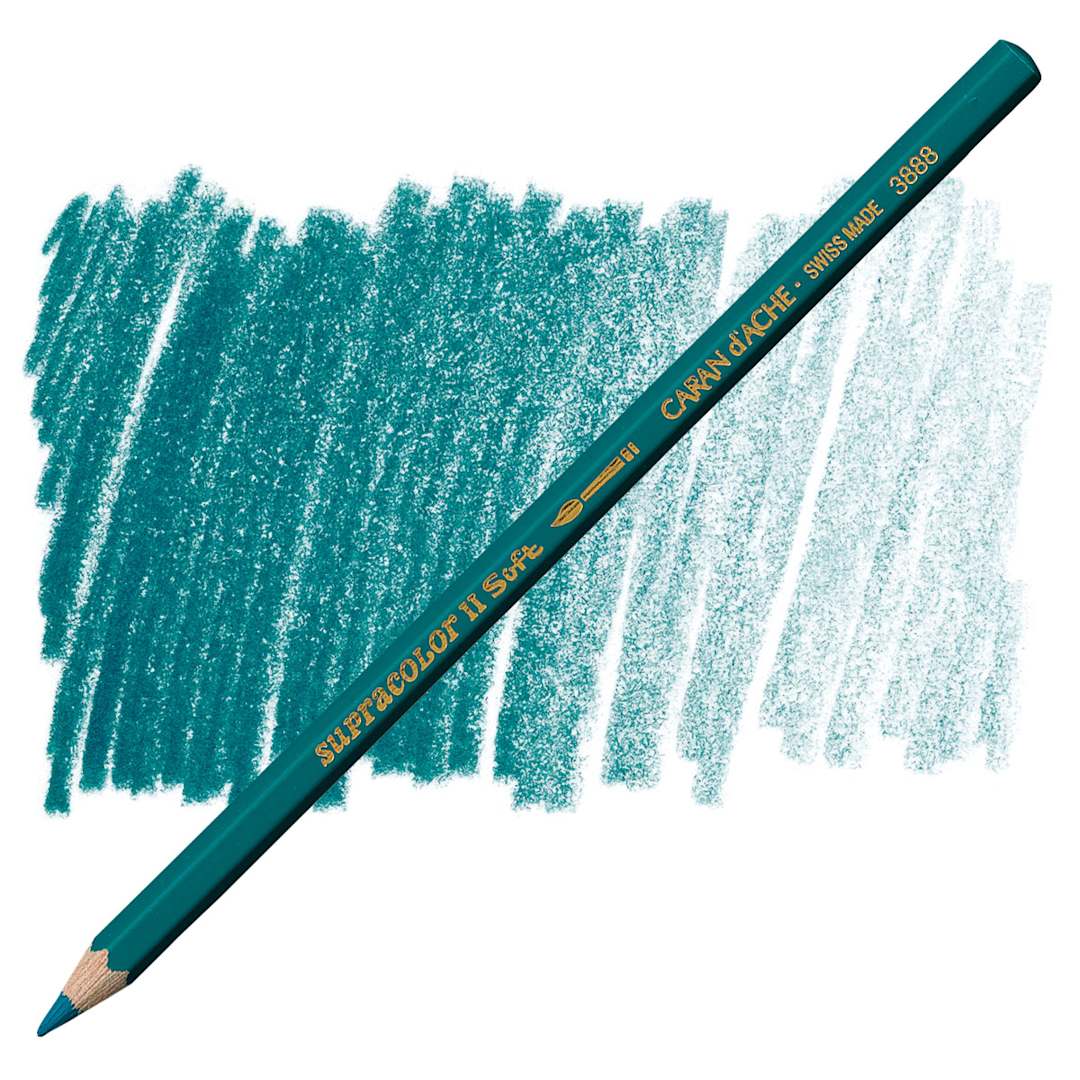 Open in modal - Caran d'Ache Supracolor Soft Aquarelle Pencil - Malachite Green pencil and swatch