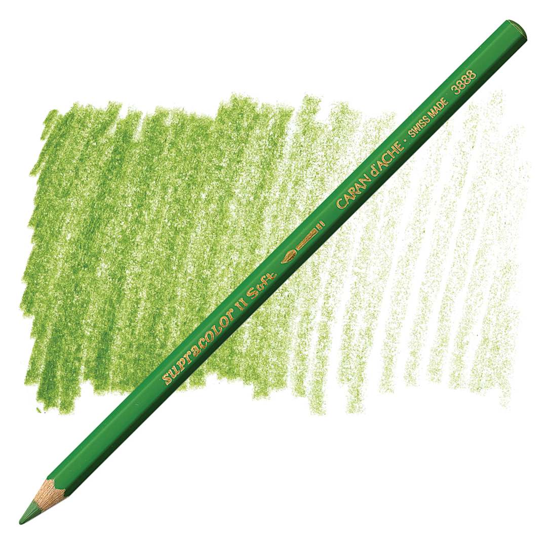 Open in modal - Caran d'Ache Supracolor Soft Aquarelle Pencil - Moss Green pencil and swatch