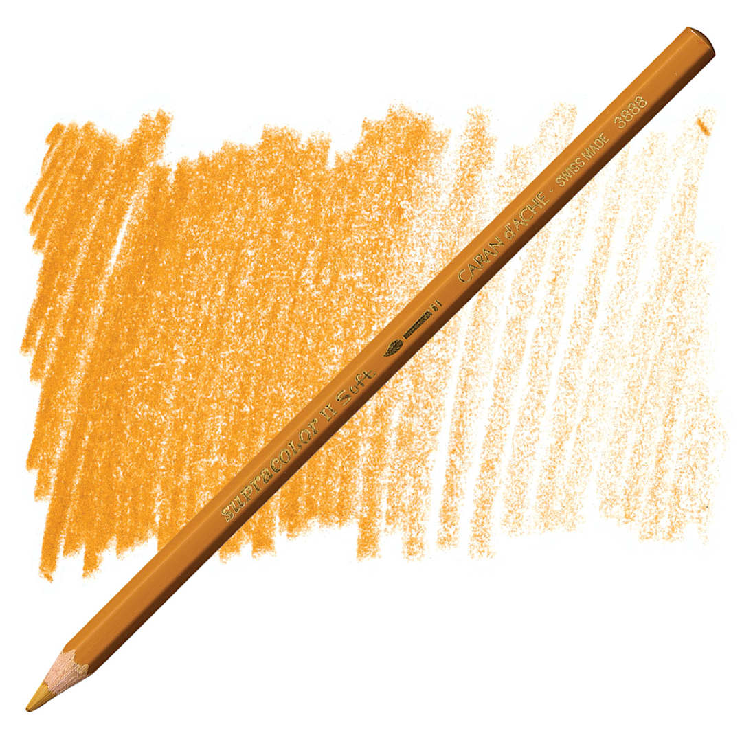Open in modal - Caran d'Ache Supracolor Soft Aquarelle Pencil - Ochre pencil and swatch
