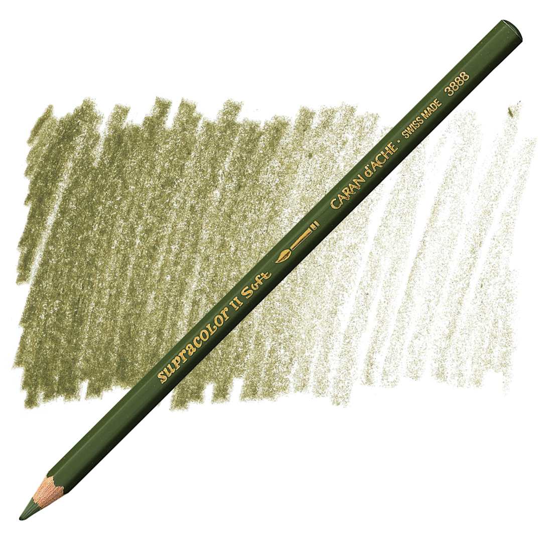 Open in modal - Caran d'Ache Supracolor Soft Aquarelle Pencil - Olive Black pencil and swatch