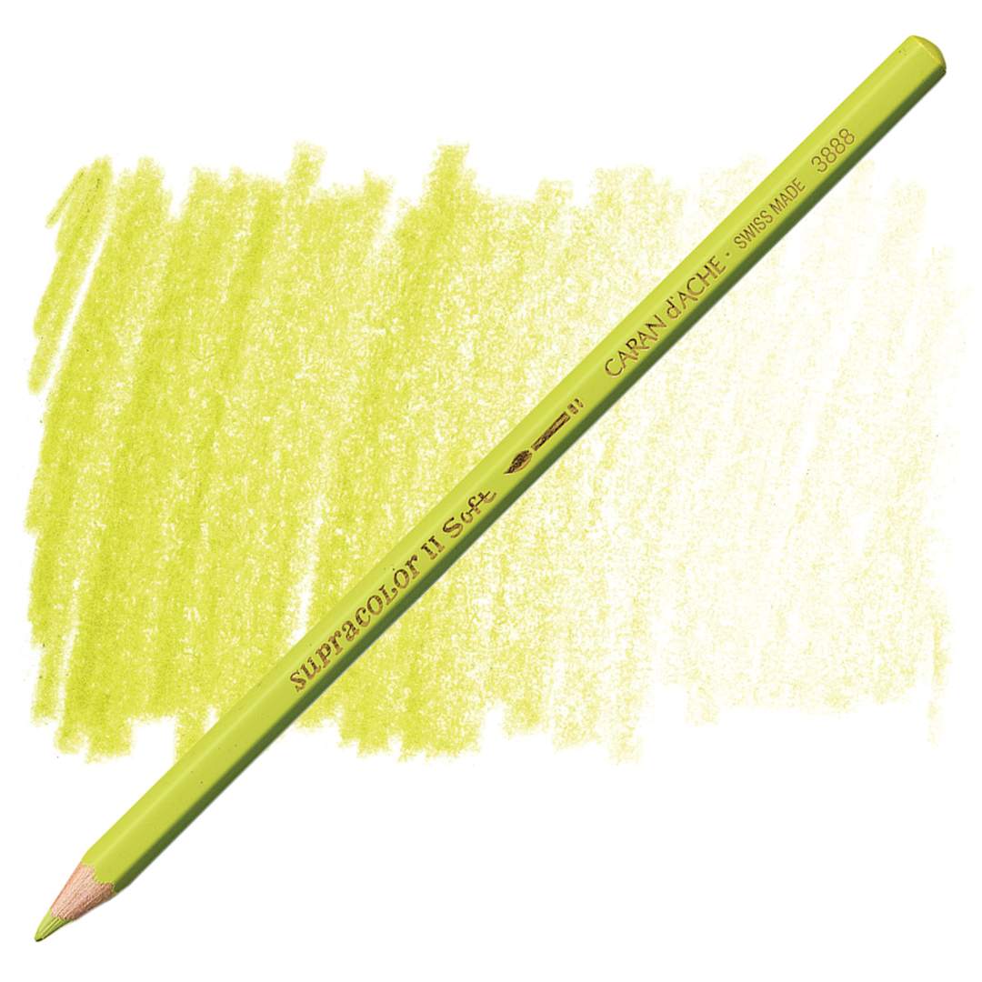 Open in modal - Caran d'Ache Supracolor Soft Aquarelle Pencil - Olive Yellow pencil and swatch
