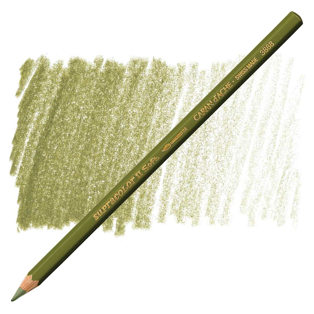 Open in modal - Caran d'Ache Supracolor Soft Aquarelle Pencil - Olive pencil and swatch