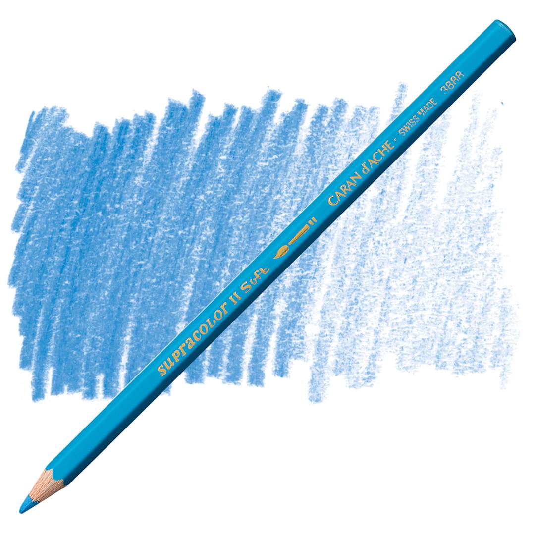 Open in modal - Caran d'Ache Supracolor Soft Aquarelle Pencil - Pastel Blue pencil and swatch