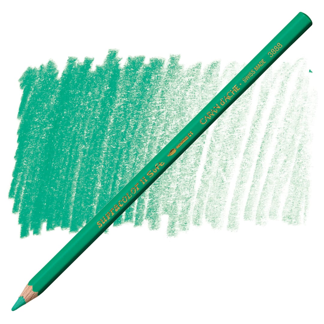 Open in modal - Caran d'Ache Supracolor Soft Aquarelle Pencil - Peacock Green pencil and swatch