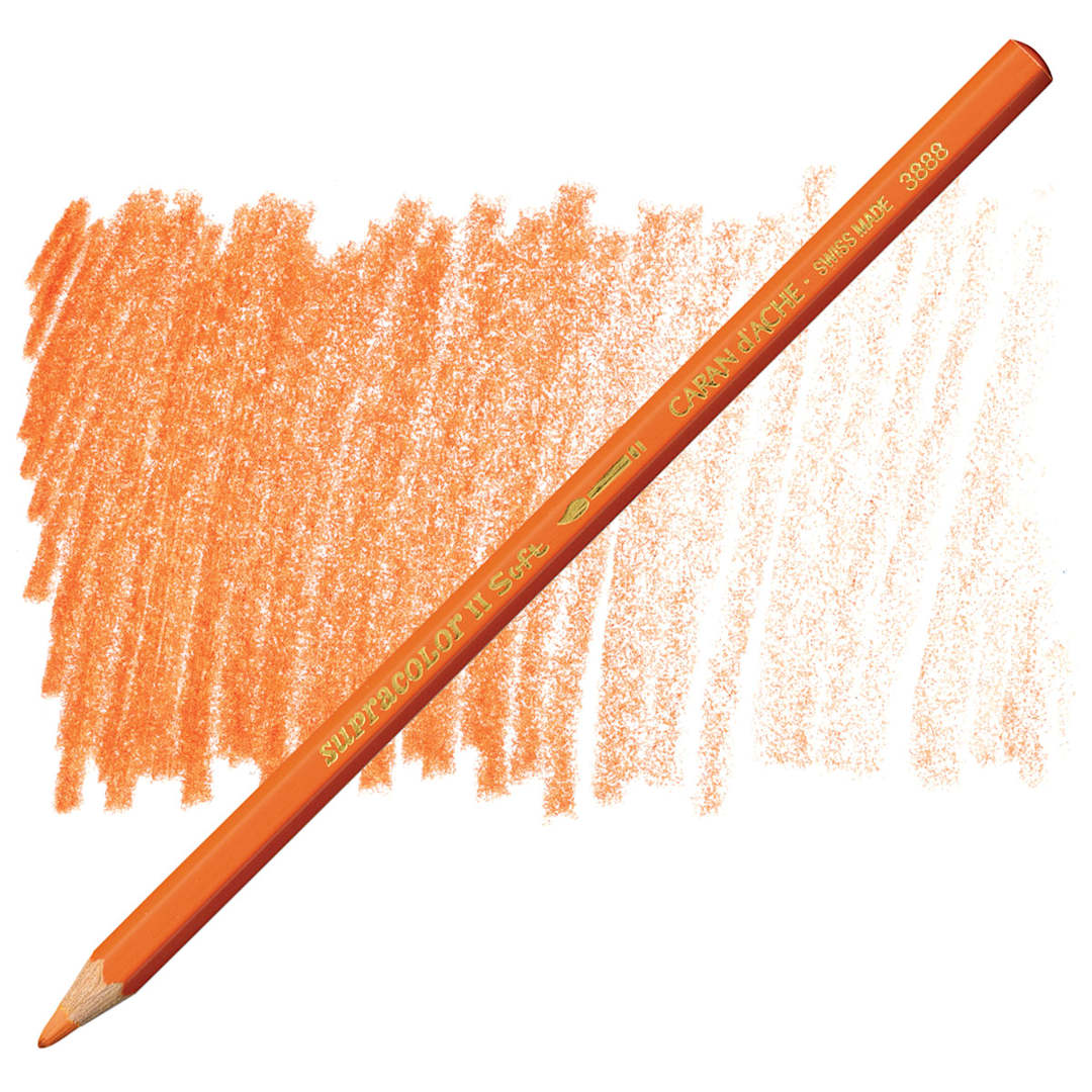 Open in modal - Caran d'Ache Supracolor Soft Aquarelle Pencil - Reddish Orange pencil and swatch