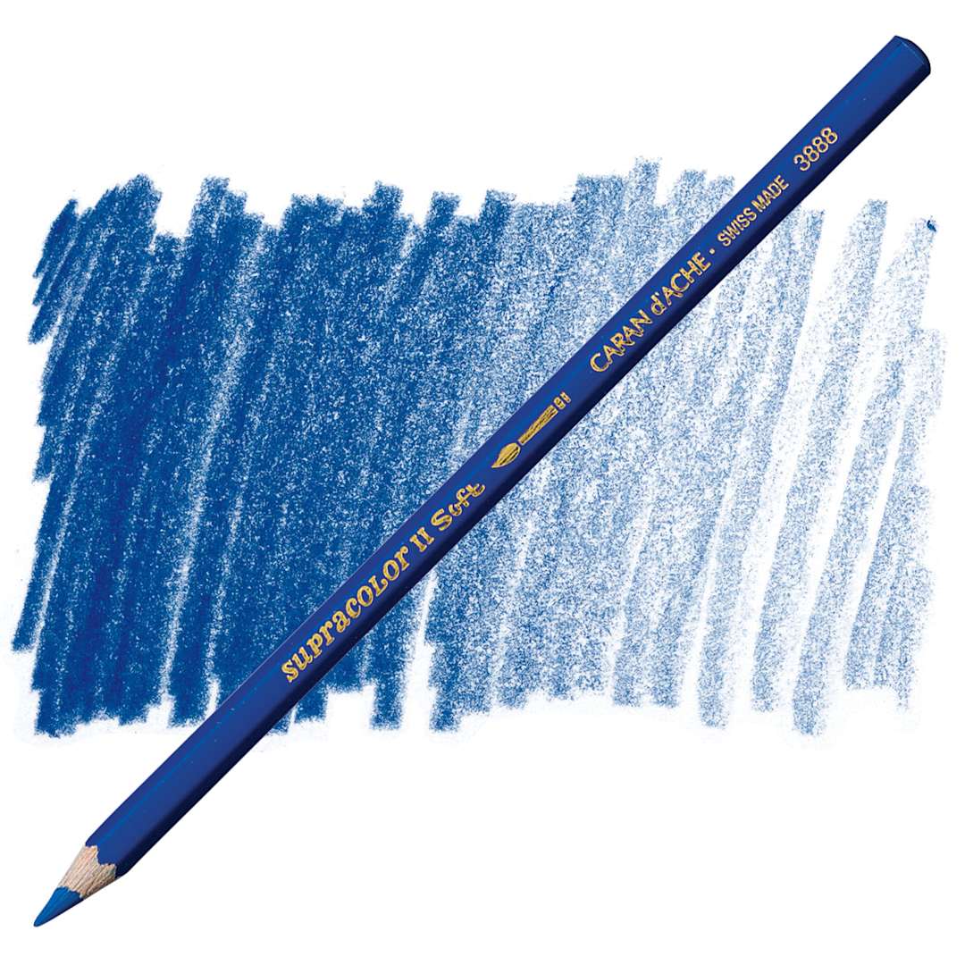Open in modal - Caran d'Ache Supracolor Soft Aquarelle Pencil - Sapphire Blue pencil and swatch