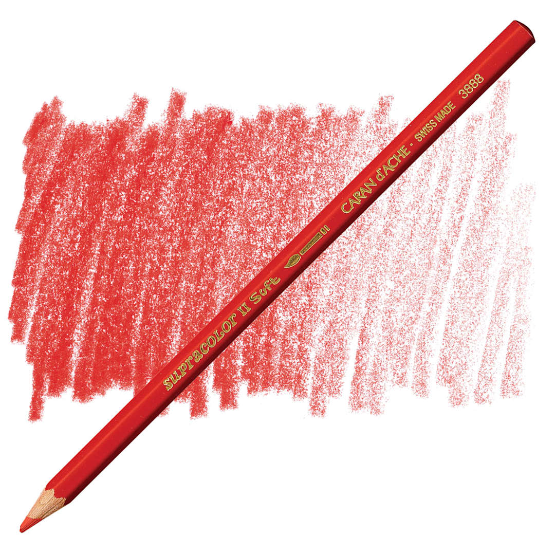 Open in modal - Caran d'Ache Supracolor Soft Aquarelle Pencil - Scarlet pencil and swatch