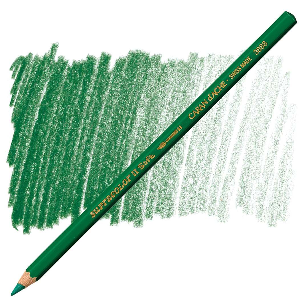 Open in modal - Caran d'Ache Supracolor Soft Aquarelle Pencil - Spruce Green pencil and swatch