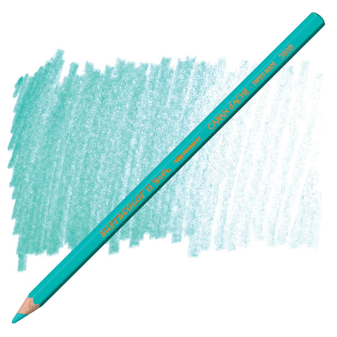 Open in modal - Caran d'Ache Supracolor Soft Aquarelle Pencil - Turquoise Green pencil and swatch