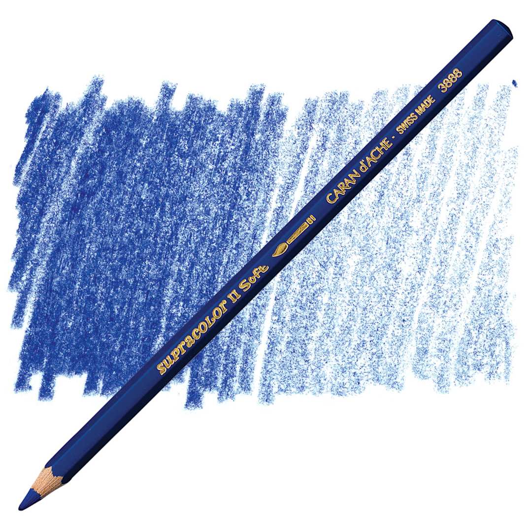 Open in modal - Caran d'Ache Supracolor Soft Aquarelle Pencil - Ultramarine pencil and swatch