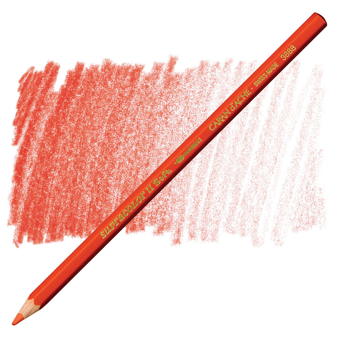 Open in modal - Caran d'Ache Supracolor Soft Aquarelle Pencil - Vermilion pencil and swatch