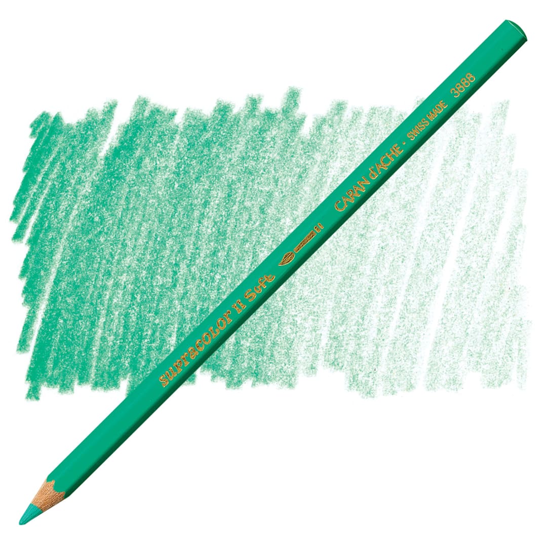 Open in modal - Caran d'Ache Supracolor Soft Aquarelle Pencil - Veronese Green pencil and swatch