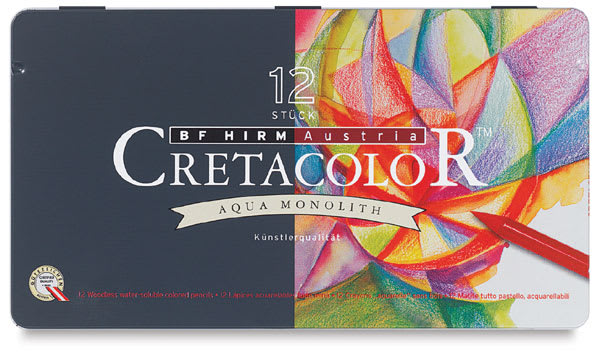 Open in modal - Cretacolor Woodless Watercolor Pencils, Top view of closed package of Set of 12 shown 