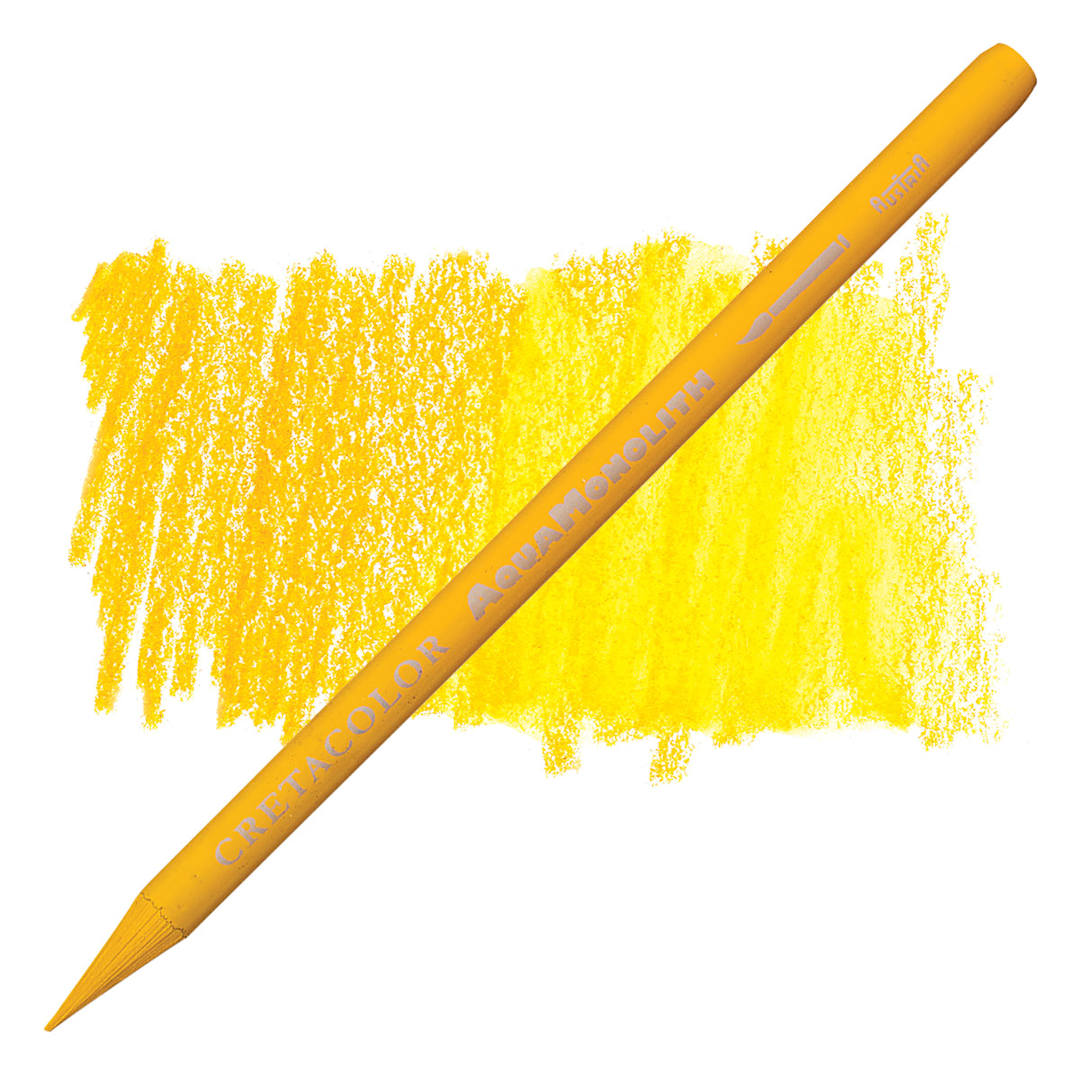 Open in modal - Cretacolor Aqua Monolith Woodless Watercolor Pencil - Permanent Dark Yellow pencil and swatch
