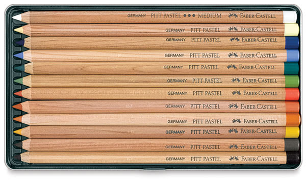 Open in modal - Faber-Castell Pitt Pastel Pencil Set - Assorted Colors, Tin Box, Set of 12, inside package