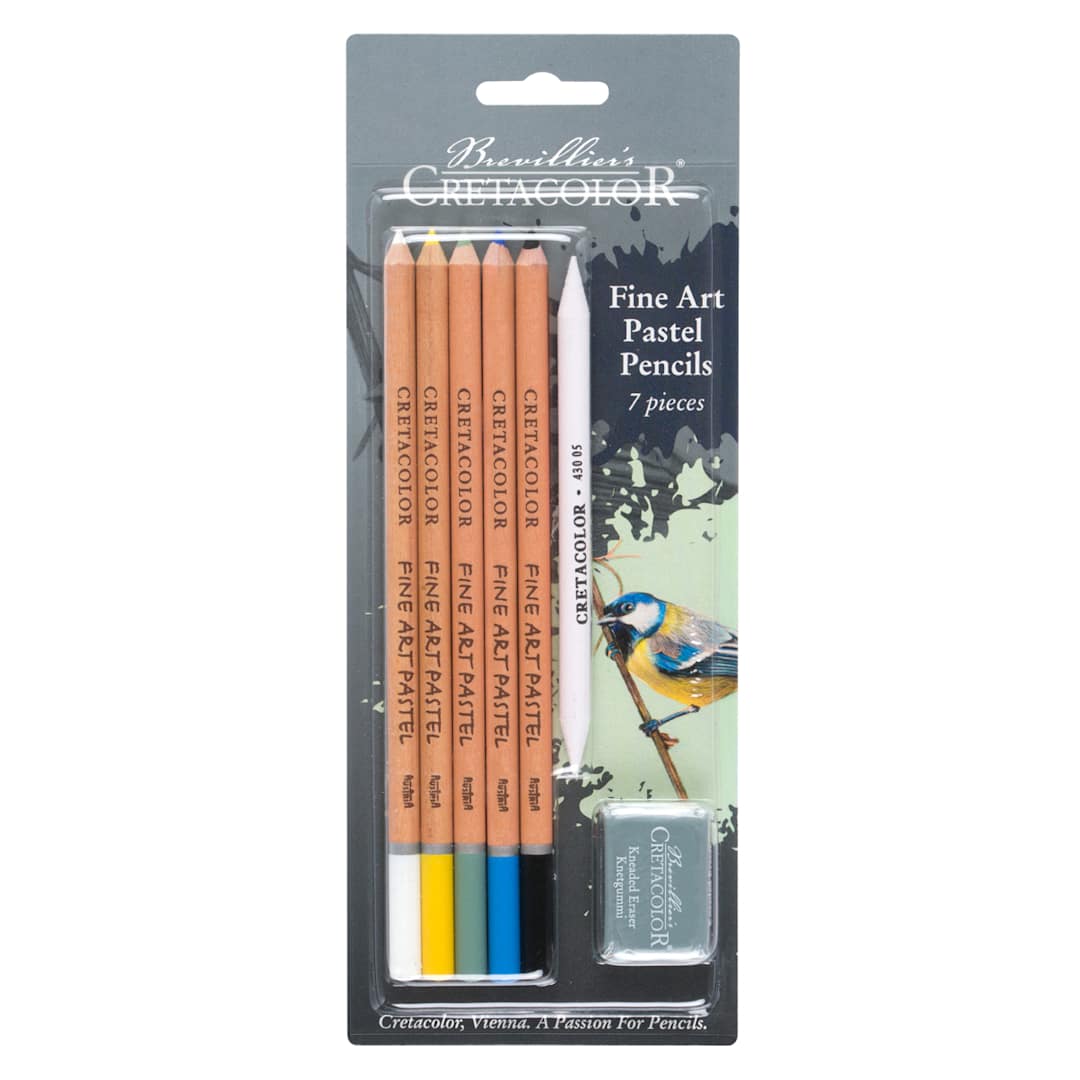 Open in modal - Fine Art Pastel Pencil Bird 7-Piece Set 7-Piece Set (5 Pencils, 1 Blending Stump, 1 Kneadable Eraser)