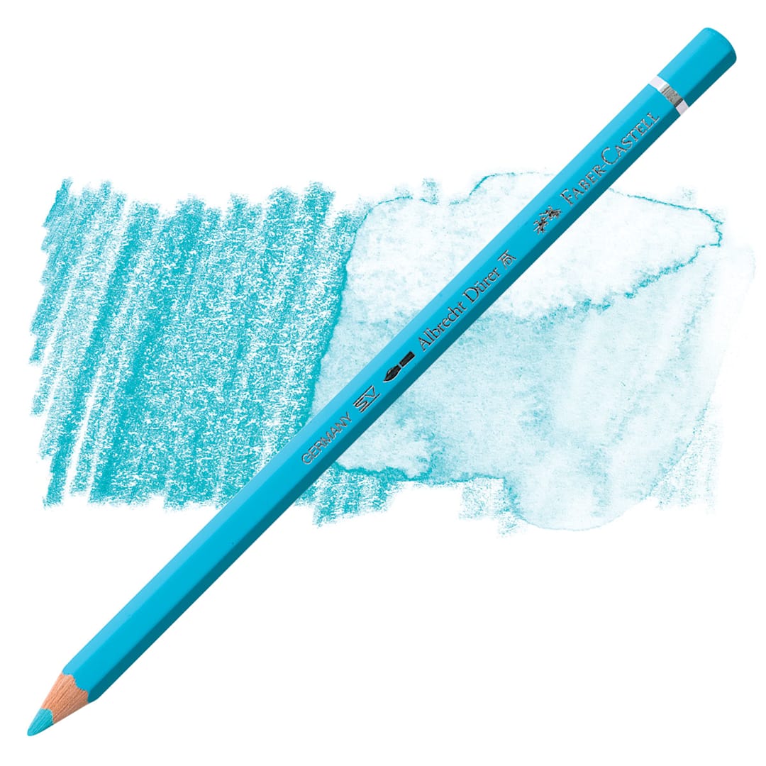 Open in modal - Faber-Castell Albrecht Durer Watercolor Pencil - Light Cobalt Turquoise pencil and swatch