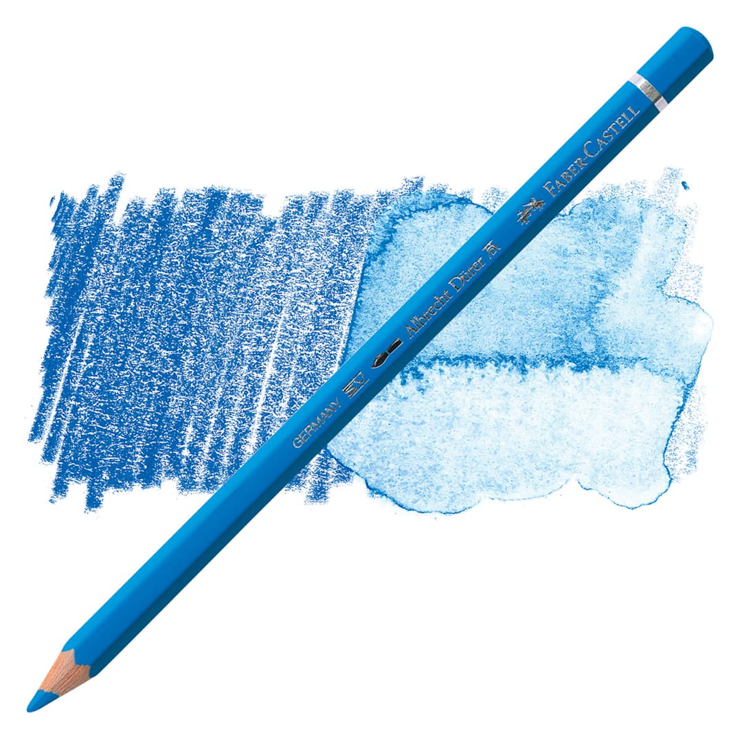 Open in modal - Faber-Castell Albrecht Durer Watercolor Pencil - Middle Phthalo Blue pencil and swatch