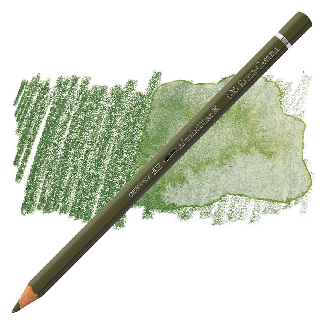Open in modal - Faber-Castell Albrecht Durer Watercolor Pencil - Olive Green Yellowish pencil and swatch