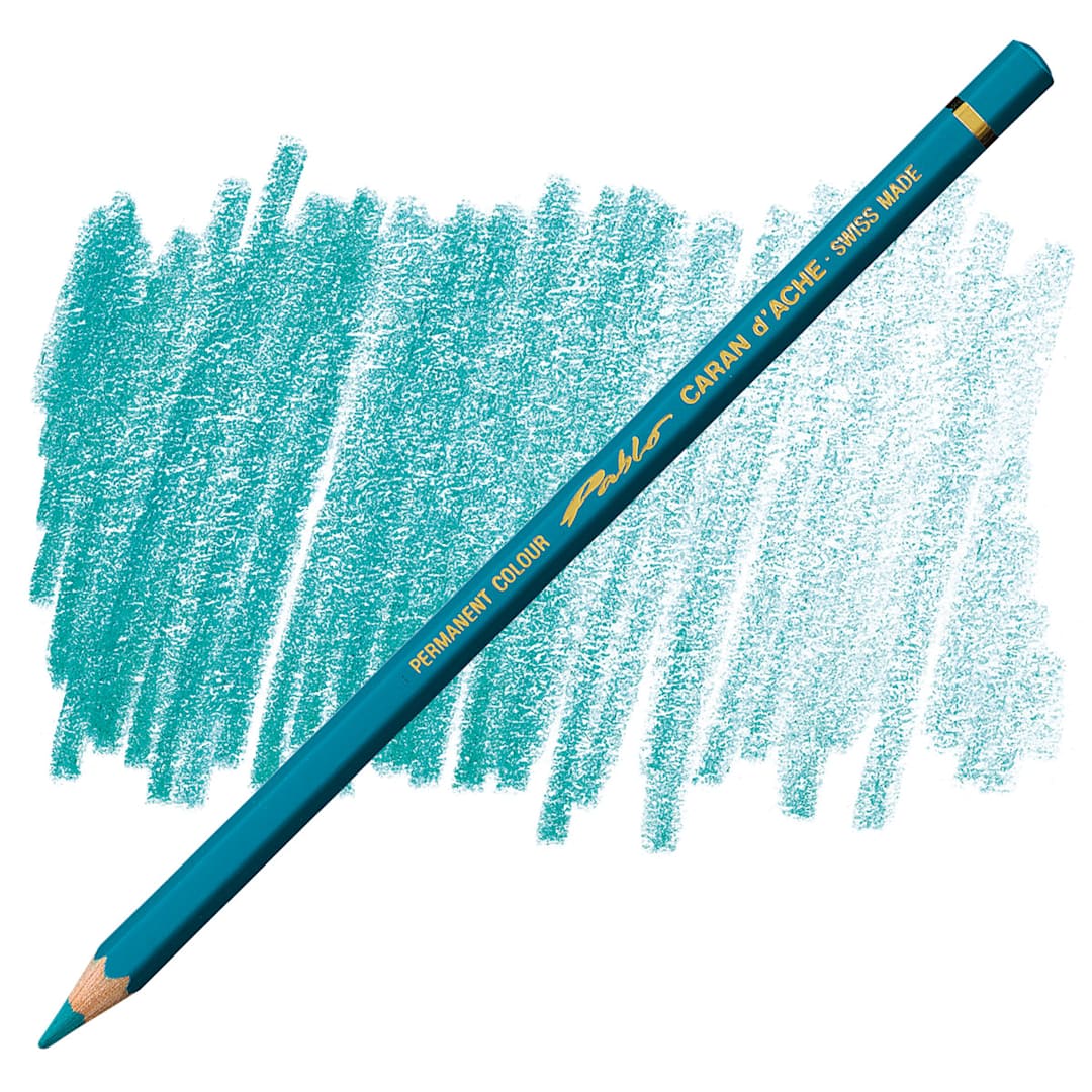 Open in modal - Caran d'Ache Pablo Colored Pencil - Azurite Blue pencil and swatch
