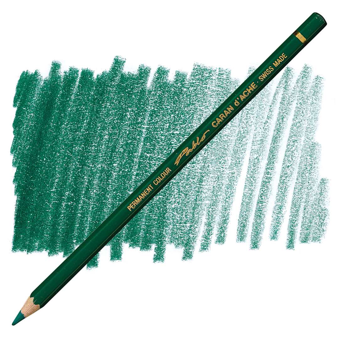 Open in modal - Caran d'Ache Pablo Colored Pencil - Dark Green pencil and swatch