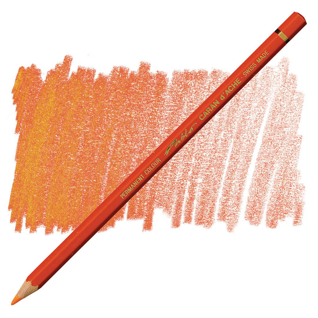 Open in modal - Caran d'Ache Pablo Colored Pencil - Flame Red pencil and swatch