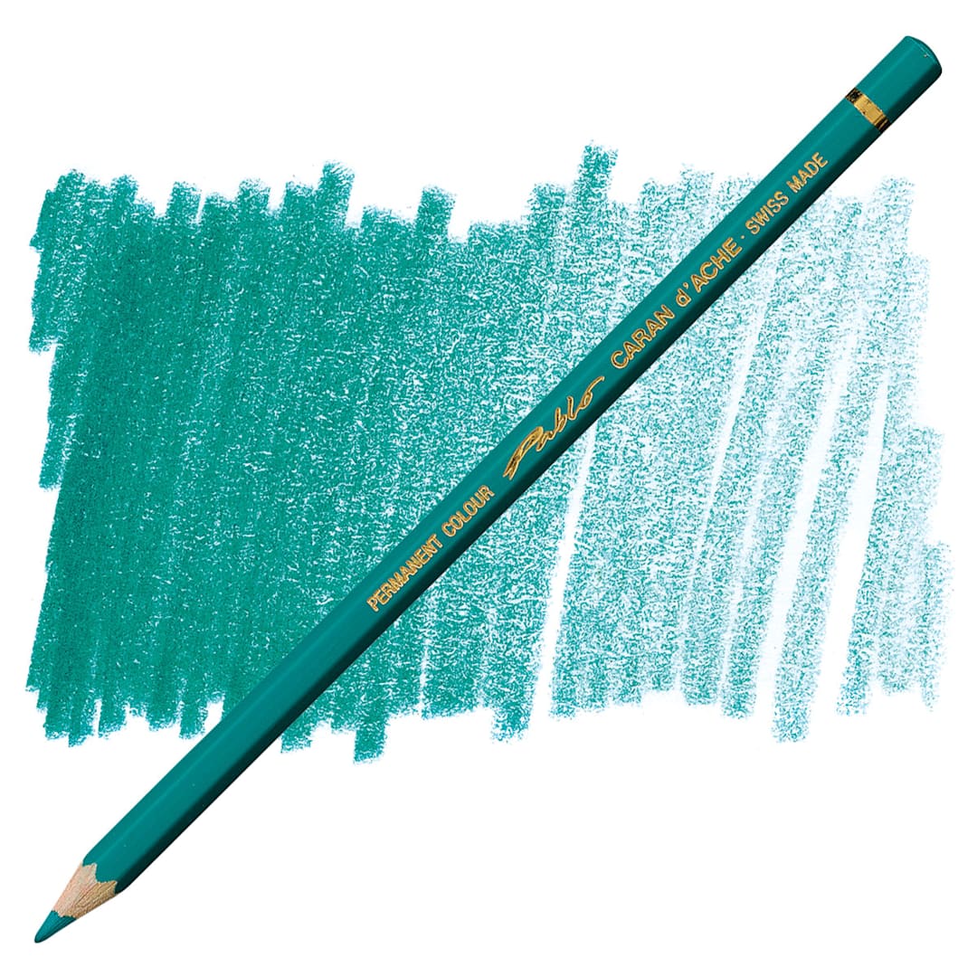 Open in modal - Caran d'Ache Pablo Colored Pencil - Greenish Blue pencil and swatch