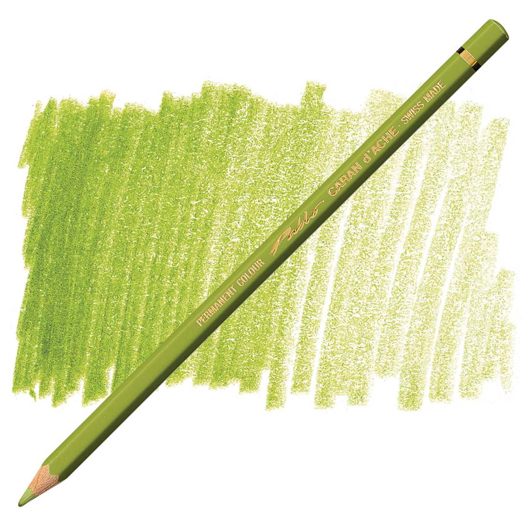 Open in modal - Caran d'Ache Pablo Colored Pencil - Khaki Green pencil and swatch