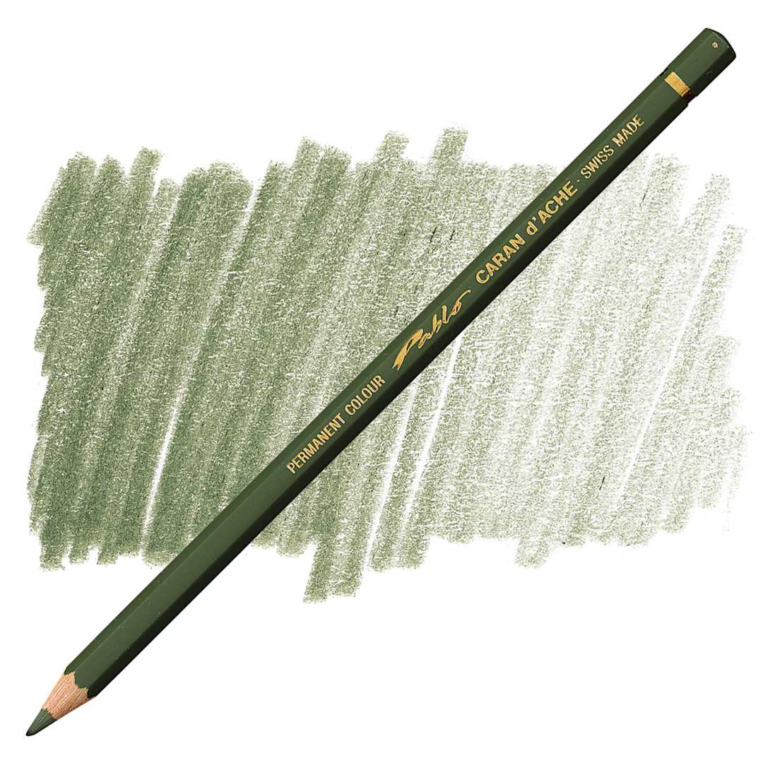 Open in modal - Caran d'Ache Pablo Colored Pencil - Olive Black pencil and swatch