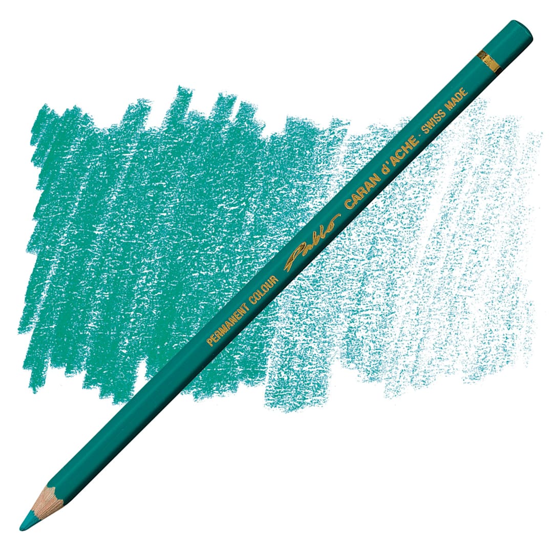 Open in modal - Caran d'Ache Pablo Colored Pencil - Opaline Green pencil and swatch
