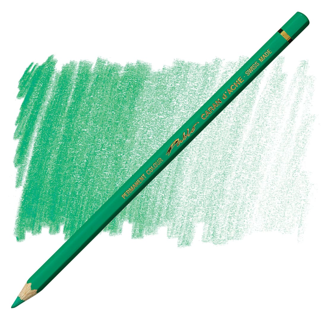 Open in modal - Caran d'Ache Pablo Colored Pencil - Peacock Green pencil and swatch