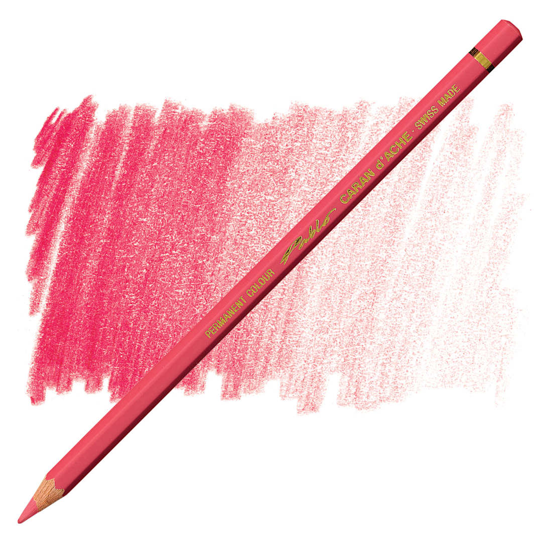 Open in modal - Caran d'Ache Pablo Colored Pencil - Raspberry Red pencil and swatch