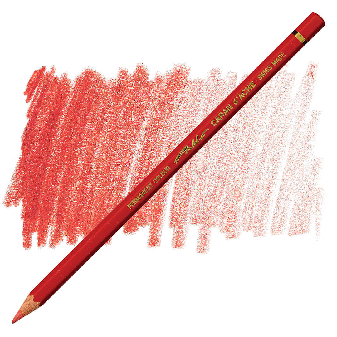 Open in modal - Caran d'Ache Pablo Colored Pencil - Scarlet pencil and swatch